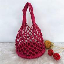 BAILEE Bolsa de Mão Casual, Estilosa, de Férias, Cor Sólida, Crochê Vazado com Base de Trama Circular Única. Perfeita para Carregar ou Dar de Presente. - Multicolorido - View 9