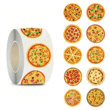 500pcs/Set Pizza & Snack Sticker Roll, Colorful Self-Adhesive Labels With 10 Unique Patterns, 1 Inch Size, Suitable For Scrapbooking, Cards, Envelopes, Great For Winter, Halloween, Christmas, New Year, Stationery, Books, Cups, Luggage, Guitar, Helmet - Orange - View 3