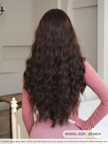 7JHH WIGS Tawny Brown Extra Long Wave Wigs For Women 28 Inch Extra Long Wavy Wig With Side Curtain Bangs, Heat Resistant Fiber Hair Synthetic Curly Wig For Daily & Music Festival Party Wear, Halloween Cosplay Costume Use Fashion Wig Accessories - 咖啡棕 - 查看 3
