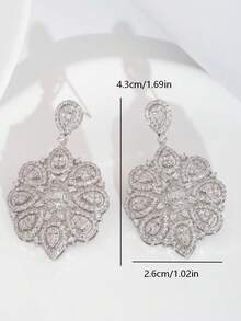 1 Bộ bông tai thiết kế hình hoa đính đá Cubic Zirconia sang trọng, phù hợp cho nữ giới dự tiệc cưới và các sự kiện, không kèm hộp quà. - Bạc - Xem 6