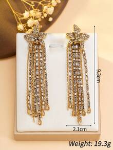 1对复古水钻花朵流苏耳环，奢华长款镶钻法式优雅晚宴派对百搭独特设计魅力耳环 - 彩色 - 查看 2
