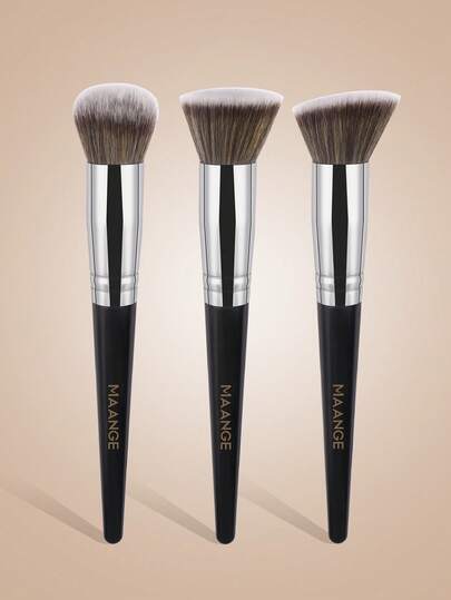 MAANGE 3pcs Professional Foundation Brush&Powder Brush Set,Flat Head&Oblique Head&Round Head Makeup Brush,Makeup Tools With Soft Fiber For Easy Carrying,Brush For Travel ﻿