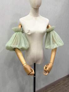 1pc White Double-Layer Mesh Puff Sleeve Cuffs With Elastic, Wedding Dress Accessory Autumn Accessories - Multicolor - View 28