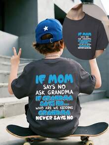 Tween Boy Casual Funny Print Crew Neck Short Sleeve T-Shirt, Summer Top - Dark Grey - View 3