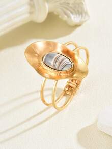 1pc Fashionable Casual Geometric Open Bangle Bracelet, Suitable For Mother's Day, Party, Vacation, Holiday, Everyday Casual Wear - Yellow Gold - View 5