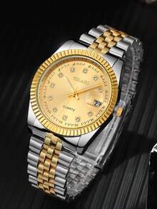 YOLAKO1 这款时尚商务休闲女士钢带石英表适合派对、庆典、婚礼和日常佩戴。它是返校季、毕业季和感恩节送给女性的最佳礼物。 - 金色 - 查看 5