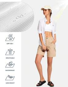 ¡RecomendadoCamisa de pesca con protección solar para mujer, ligera, con bolsillos con cierre, para excursionismo y safari¡Top de Temporada - Verde -Oliva - Ver 5