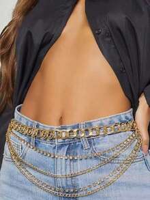 1 pieza Cadena de cintura con múltiples capas, borlas y perlas, adecuada para verano, otoño, Halloween y otras ocasiones - Oro 1 - Ver 5