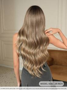 7JHH WIGS Ombre Blonde Extra Long Wave Wigs For Women 28 Inch Extra Long Wavy Wig With Side Curtain Bangs, Heat Resistant Fiber Hair Synthetic Curly Wig For Daily & Music Festival Party Wear, Halloween Cosplay Costume Use Fashion Wig Accessories - 漸變金色 - 查看 3