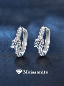 2pcs Minimalist 925 Sterling Silver 0.3Carat X 2 Moissanite Earrings, Suitable For Women's Daily Wear, Valentine's Day, Mother's Day, Party, Wedding, Anniversary Jewelry Gift - Silver - View 1