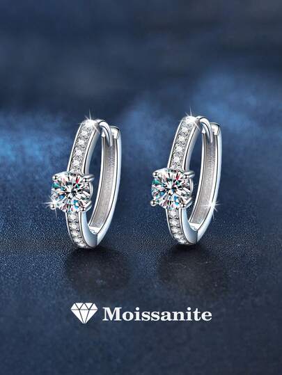 2pcs Minimalist 925 Sterling Silver 0.3Carat X 2 Moissanite Earrings, Suitable For Women's Daily Wear, Valentine's Day, Mother's Day, Party, Wedding, Anniversary Jewelry Gift