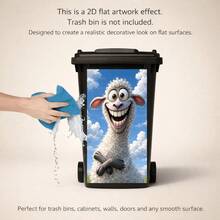 1pc 2D Flat Print Trash Can Sticker Cute Happy Sheep Theme Design, Removable Waterproof Vinyl Decal, Suitable For Outdoor Trash Can Decoration, Home Garden Self-Adhesive Wallpaper Decor, Suitable For Trash Cans, Walls, Home Decor - A - View 6