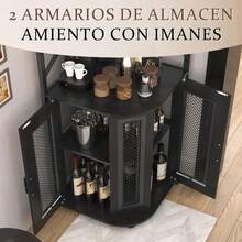 Muebles de cocina, vinoteca con luces LED, barra de bar para el hogar, con toma de corriente, botellero de cinco niveles para copas de vino, mueble de almacenaje, ideal para comedores, salas de estar y despachos - Negro - Ver 8