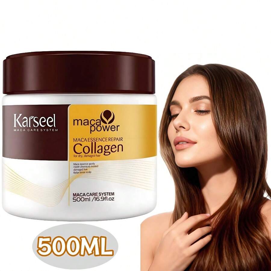 Mascarilla Capilar Karseel-l 500ml con Colágeno, Aceite de Coco y Argán – Hidratación y Reparación para Cabello Seco, Dañado, Teñido y Rizado, Tratamiento Intensivo Nutritivo - Embotellado - Ver 1