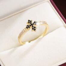 1枚经典十字叶形设计立方氧化锆镶嵌时尚戒指，女士款 - 彩色 - 查看 6