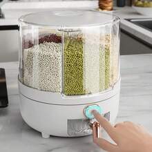 Household Rice Container, Grain Storage Box, Airtight Container, Insect-Proof And Moisture-Proof Rice Storage Box, Large Capacity 360-Degree Rotating Six-Compartment Grain Dispenser, Rice Bucket, Grain Storage Box, 6-Compartment Dispenser With Lid, Includes Measuring Cup, Suitable For Grains, Cereals, Pet Food, Millet And Flour. - White - View 4