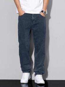 European And American Casual Black Denim Pants For Teenagers, Non-Stretch - Navy Blue - View 3