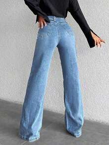 Women's Fashionable Minimalist High Waist Skinny Fit Jeans - Màu xanh lam - Xem 3