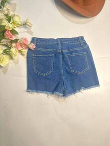 Party Ready Women Denim Distressed Shorts With Zipper Fastening And Medium Stretch Fabric - Blue - View 5