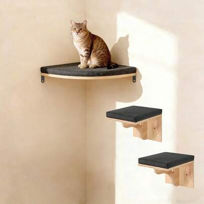1pc Cat Wall Shelf And Perch, Curved Cat Hammock With Soft Cushion, Cat Wall Step