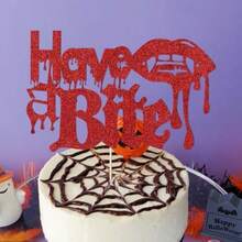 Have A Bite Cake Topper -Vampire Zombie Killer Fantasy Horror Theme Cake DecorationsBaby Shower Decor Boy Girl Man Woman Happy Birthday Party Decor Plies - HaveaBite - View 4