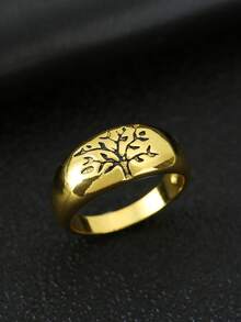 1 pieza Anillo de cobre vintage con diseño del árbol de la vida, regalo de joyería para boda, compromiso y fiesta - Dorado - Ver 10