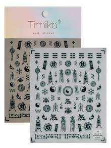 1 Sheet Chinese Taoist Talisman Themed Nail Art Stickers, Featuring Taoist Talismans, Yin Yang, Bagua, Flames, Seals, Coins, Mudras, Cloud Patterns, Chains, Embodying Chinese And Dark Occult Aesthetics, Suitable For Those Pursuing Individuality And Interested In Chinese Mystical Culture Nails - Black - View 11