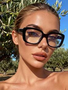 1 Pair Unisex Fashion Clear Lens Glasses, Suitable For Daily Use, Computer, Reading, Gaming, TV, And Mobile Devices - Black Flat - View 1