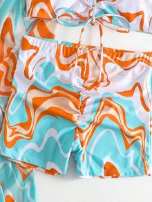3-Piece Bikini Set: Kimono, Shorts, Top, Beach Cover-Up - Orange - View 7