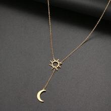 1 Stainless Steel Clavicle Chain Y-Shaped Drawable Sun And Moon Elements Simple Niche Wind Gold, Silver Young Women Daily Commuting Valentine's Day Gifts. - necklace - View 1