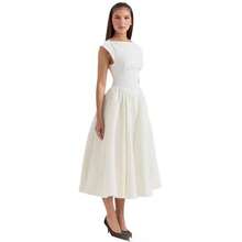 Gentle And Ladylike Style Fashionable Slim Fit Party Street Vacation White Back Hollow Pleated Long Dress New Dress - sữa - Xem 7