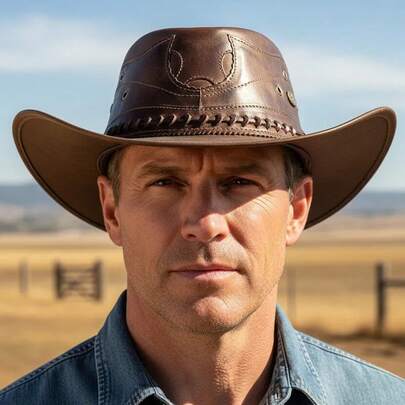 Chapéu Estilo Americano Country em Couro Legítimo Marrom Stylo Country