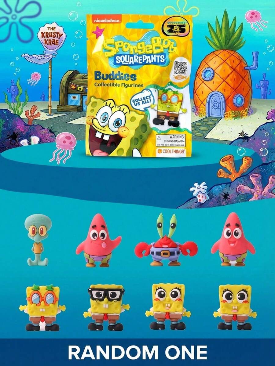 Nickelodeon 1个尼克儿童频道海绵宝宝官方授权盲盒玩具 3D 收藏人偶 迷你动漫手办 随机款式 家居桌面装饰及粉丝收藏 海绵宝宝爱好者的理想惊喜礼物 - 彩色 - 查看 1