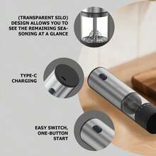 Rechargeable Salt And Pepper Grinder Set | Adjustable Coarseness Automatic Electric Pepper Mill, Stainless Steel Body With Lithium Battery, Suitable For Home Kitchen, BBQ, Restaurant, Outdoor, Also A Great Wedding Gift - Nhiều màu - Xem 6