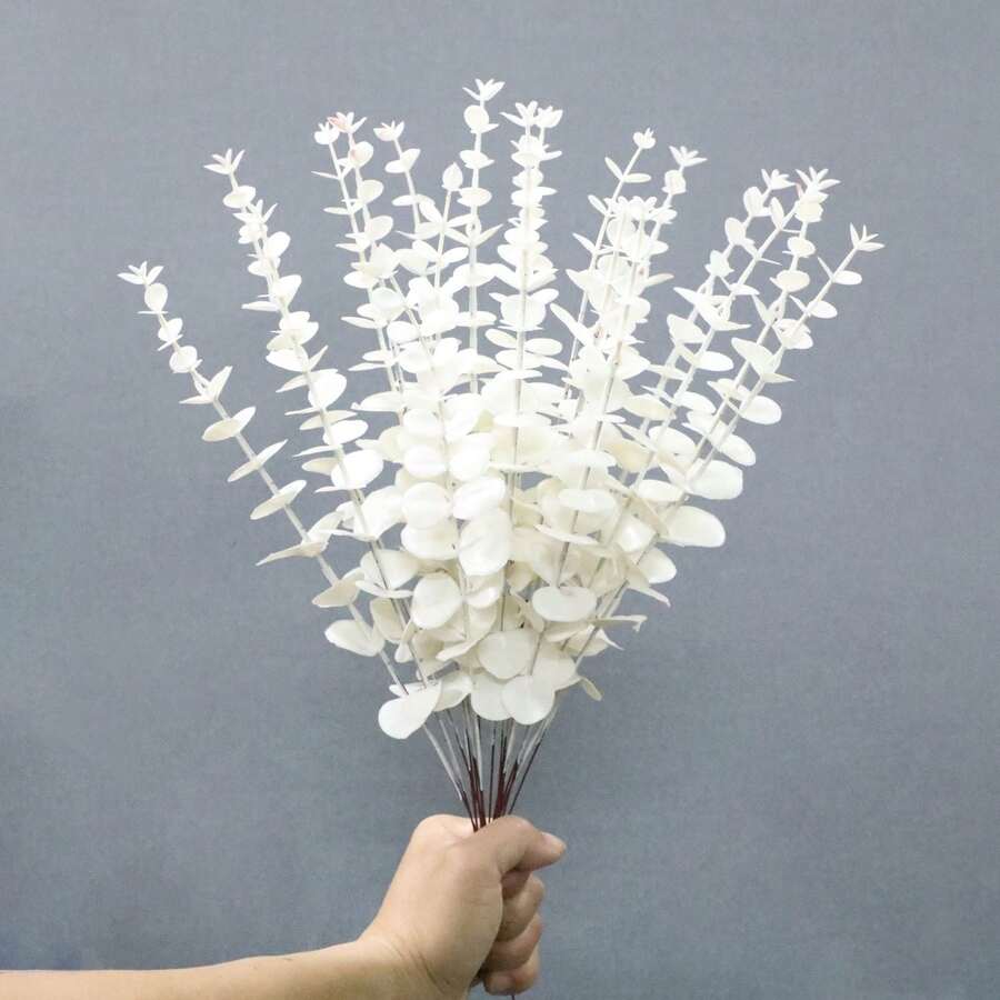 24 PCS 20 Inches Artificial Eucalyptus Stems Realistic Faux Eucalyptus Branches Leaves For Wedding Bouquet Home Table Vase Decor - trắng - Xem 1
