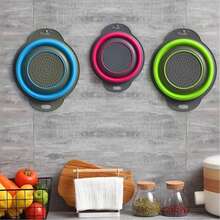 Foldable Silicone Colander - Space-Saving Vegetable Washing Basket - Durable Kitchen Sink Strainer Basket - Easy To Clean, Suitable For Pasta, Vegetables And Fruits (Green, Blue, Red) - L - View 5