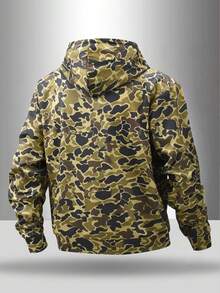男士户外连帽卫衣，时尚百搭豹纹迷彩连帽衫，休闲上衣 - 軍綠色 - 查看 5