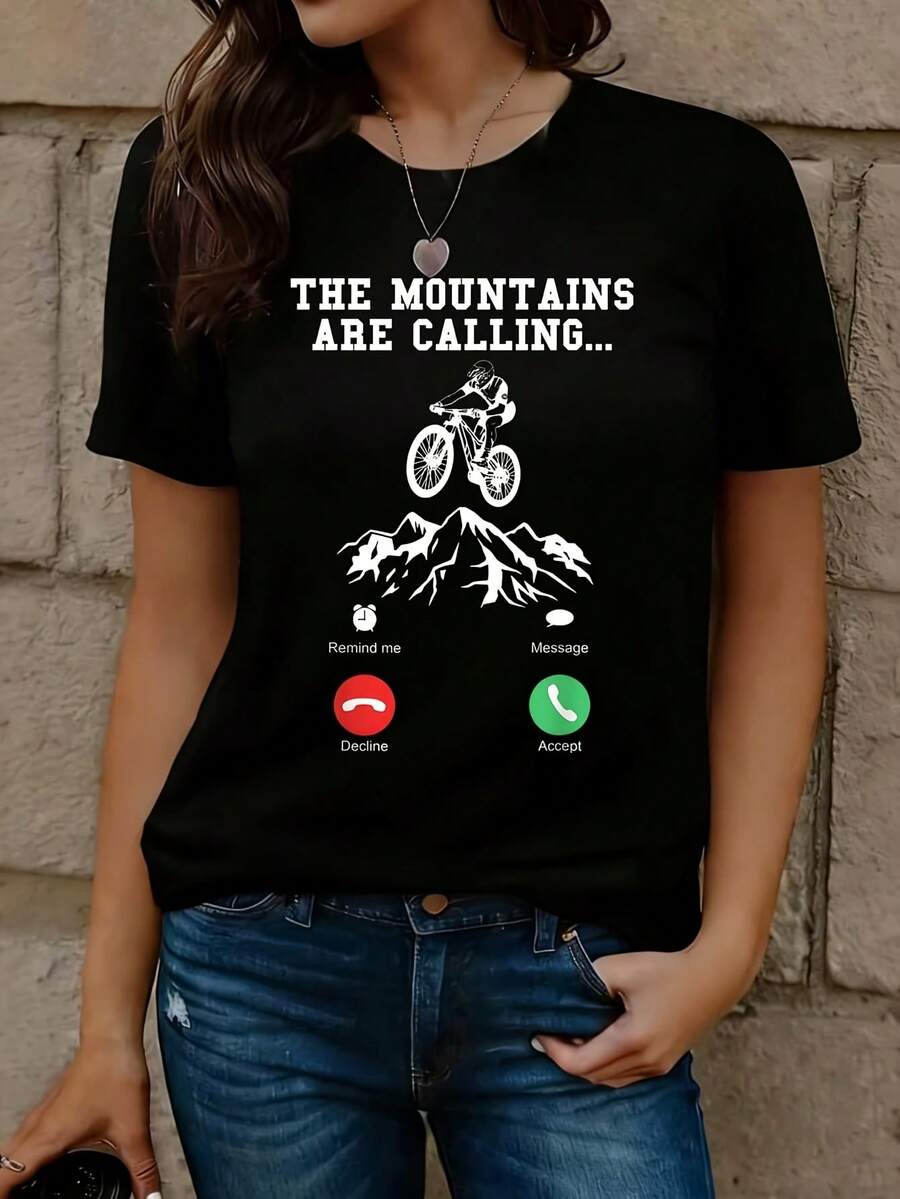 1 Pcs MTB Bicycle Citation Downhill Mountain Bike Women's Plus Size T-Shirt Oversized Graphic Short Sleeve Tee Novelty 100% Polyester Shirt Casual Crew Neck Top 220g - 黑色 - 查看 1