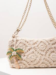 Túi đeo vai dây xích kim loại họa tiết hoa Bohemian, túi đi biển mùa hè, vật dụng cần thiết khi đi du lịch, đồ dùng cần thiết khi đi du thuyền, phụ kiện nghỉ dưỡng cho nữ, ví nữ thanh lịch, quà tặng cho nữ (Họa tiết ngẫu nhiên) - Màu be - Xem 4
