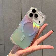 Rainbow Gradient Glitter Magnetic Phone Case, Transparent Protective Case With Shiny Powder, Minimalist & Fashionable Phone Case Compatible With IPhone 17 Pro Max/16/15/14/13/11 Series - Multicolor - View 17