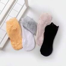 5pairs Women's Ruffle Trim Lace Stockings, Cute Frilly Ankle High Socks With Ribbed Cuff, Comfortable Elastic Lace Hosiery, Fashion Socks For Daily Wear & Parties - Multicolor - View 6