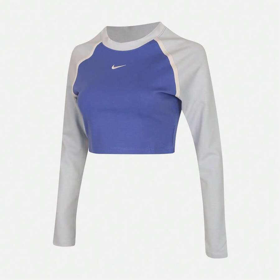Nike Women's AS W NSW STREET LS BODY BOLD C Long Sleeve T-Shirt, Knit Collarless Long TIF0339-460 - Navy Blue - View 1