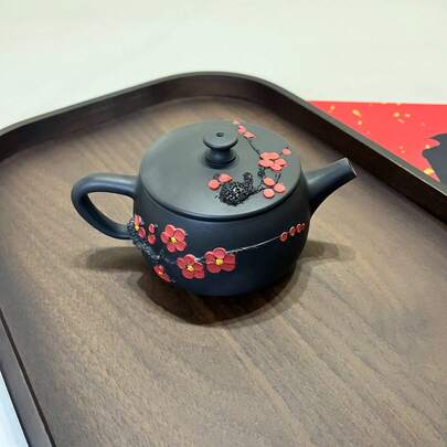 1pc Purple Clay Plum Blossom Teapot, Handcrafted Kung Fu Tea Set, Suitable For Single Person Home Use, Regular Packaging, Can Be Used As A Gift, Outdoor Camping