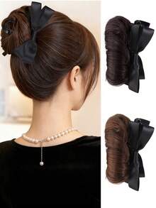 Bun-Style Synthetic Wig With Clip-On Hair Clip, Bow-Tie Wig, Suitable For Everyday Wear. - Multicolor - View 10