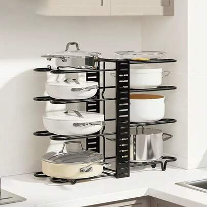 1 pieza Estante independiente de gran capacidad, ajustable libremente, bandeja para utensilios de hornear, estante de almacenamiento para utensilios y menaje de cocina de fondo plano, estante para frutas y verduras, estante independiente ahorrador de espacio para el fregadero, estante para ollas de doble cara negro, de materiales de alta calidad - resistente y duradero