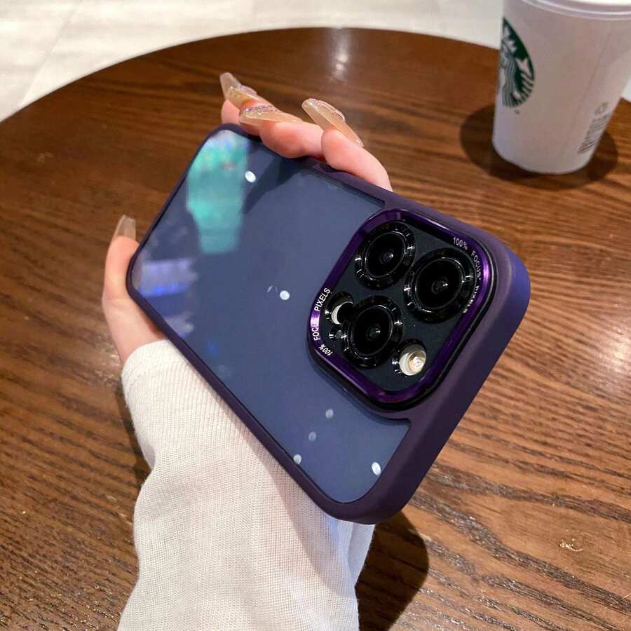 DECOPHONE 高端金属镜头保护壳，适用于新款 15 英寸 Apple 16 Pro Max 手机壳，13 Pro 透明款，12 Pro 简约风格，防摔亚克力 14 保护套，男女通用，尽显精致格调。 - 紫色 - 查看 1