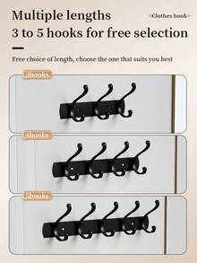 1 Piece Of Black Ruyi [3 Hooks/4 Hooks/5 Hooks] Multifunctional Wall-mounted Clothes Hanger, Punch-free Hook In Bathroom Fitting Room, Used For Hanging Coats, Hats, Jackets, Clothes, Bathroom Supplies - Black - View 9