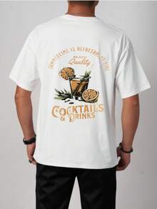 男士夏季沙滩休闲创意宽松短袖T恤 - 白色 - 查看 2