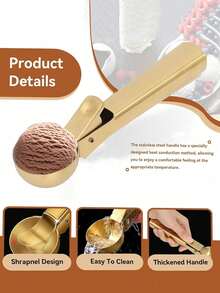 Golden/Silver Stainless Steel Ice Cream Scoop, Elastic Multifunctional Ice Cream Scoop, Creative Fruit Watermelon Ice Cream Scoop - Multicolor - View 4