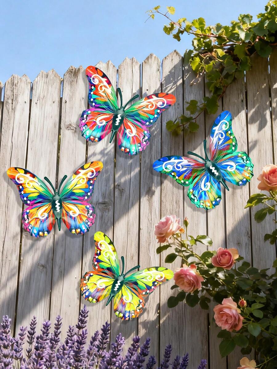 2D Flat 1pc Metallic Colorful Butterfly Wall Art Decoration, Decorative Hanging Metal Butterfly, Suitable For Gardens, Patios, Living Rooms, Balconies - A Personalized Gift For Family And Friends, Perfect For Room Decoration, Interior Decoration, And Home Decor. - Multicolor - View 1